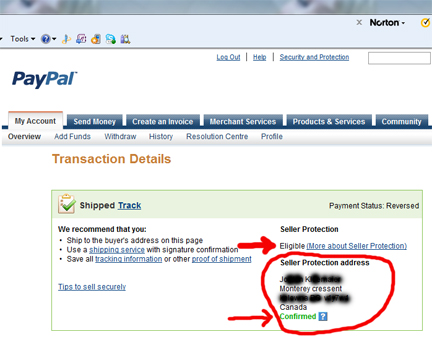 Buyer’s address on PayPal Transaction Details page